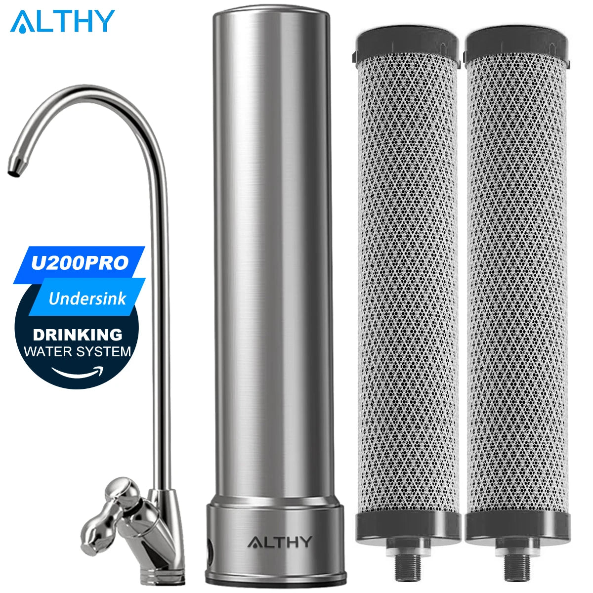 ALTHY U200PRO Kitchen Under Sink Drinking Water Filter Purifier 5 in 1, Stainless Steel Filtration System With Faucet.