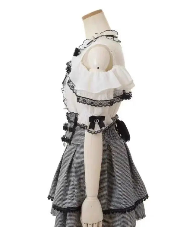 Jirai Kei Sweet Lolita Skort 2024 Summer - Double Bowknot High Waist Short Skirt with Leather Buckle Slim Fit Adjustable Waist.