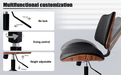 Durrafy Bürostuhl ohne Armlehnen, moderner Walnussstuhl, Schreibtischstuhl mit Leder, höhenverstellbar, kleiner Stuhl, PU-Leder, Uphol