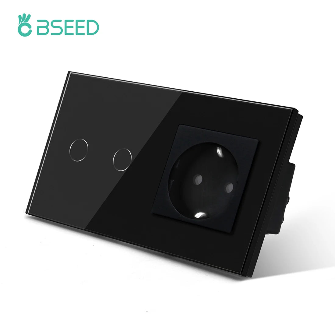 BSEED 1/2/3Gang Touch-Schalter 1-Wege-Lichtschalter mit EU-Steckdosen USB Typ-C-Steckdosen Glasscheibe Schwarz