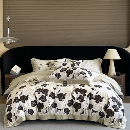 Floral Print 600TC Egyptian Cotton Bedding Queen King Comforter Cover Soft Duvet Cover Set Flat/Fitted Bed Sheet Pillowcases