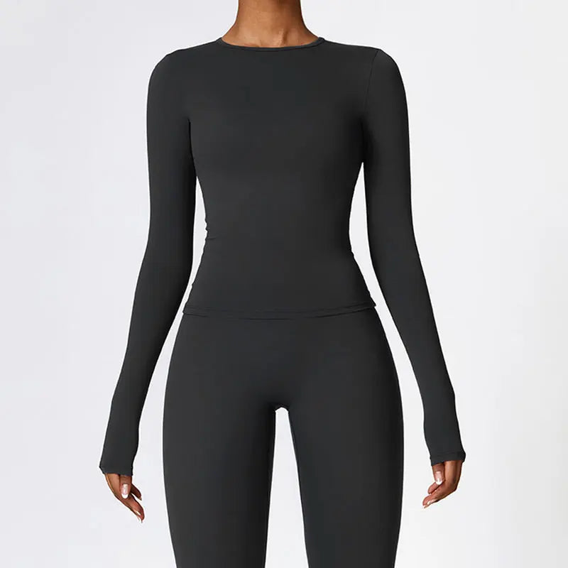 NCLAGEN Yoga Shirts For Women Long Sleeve Winter Fitness Running Gym Clothes Workout Dry Fit Breathable High Elastic Sports Top.