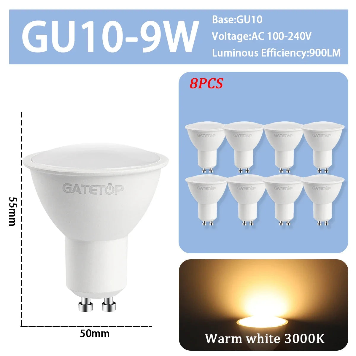 8PCS Led-lampe E27 B22 E14 220V GU10 Spot Licht 9W LED Glühlampe Retro Edison Vintage lampe AC 220V 110V Glas Lampen für Zuhause