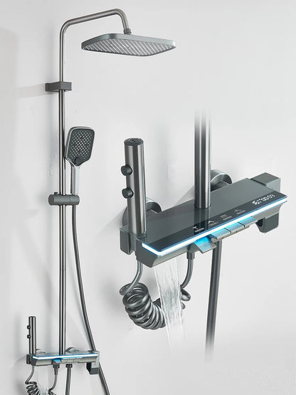 Intelligent Digital Display Luxury Shower Set Bathroom Wall Mounted Piano Key 4 Ways Water Outlet Rainlfall Shower Faucet System