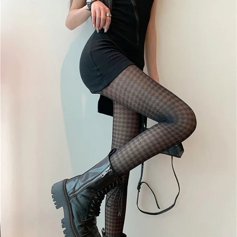 Fashion New Women Tights Japanese Style Thin Black Pantyhose Thigh High Stockings Print Punk Club Night Party Fishnet Sexy Tight.
