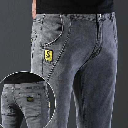 Frühling Herbst Xintang Denim Jeans Herren Slim Fit Casual Trendy Modische Alltagskleidung Blau Gerade Bein Hosen Elastische Taille