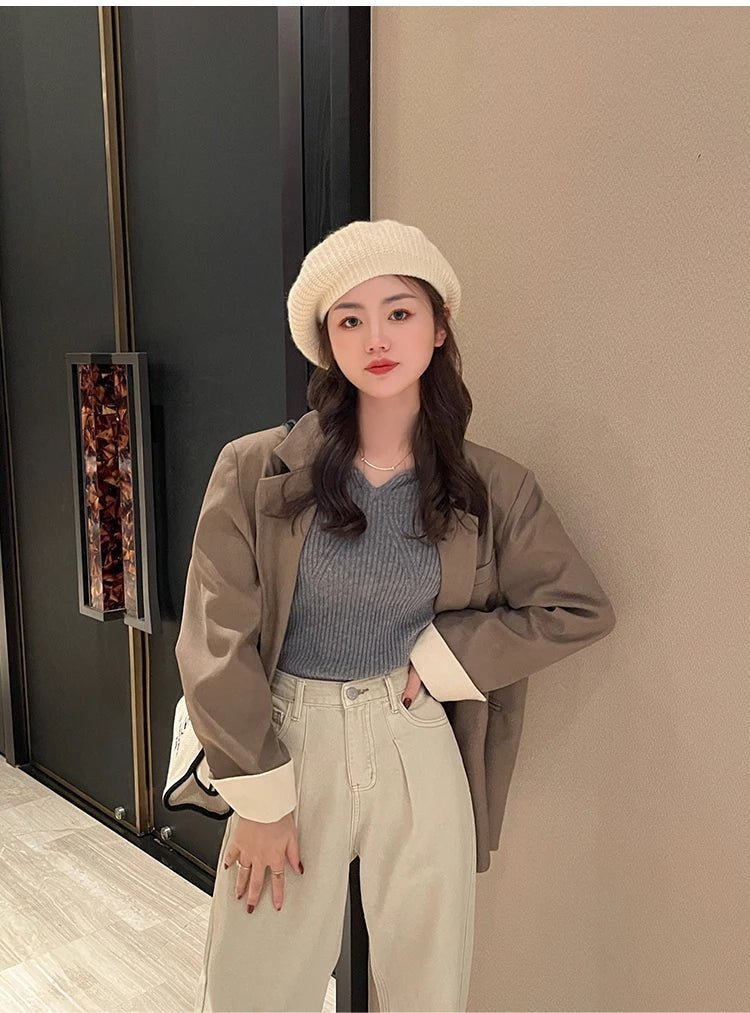 2025 grundlegende V-ausschnitt Chic Herbst Winter Pullover Frauen Weibliche Gestrickte Rippen Pullover Dünne Lange Hülse Badycon Hohe Qualität Pullover | H&D Shop