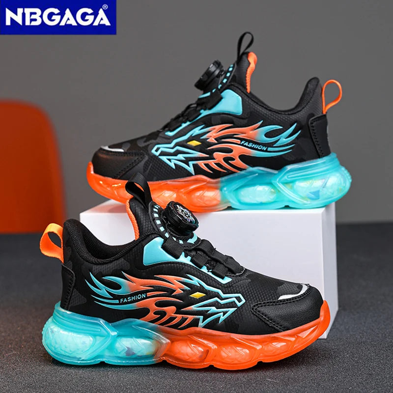 New Anti-skid Leather Kids Sneakers for Boys Running  Walking Lightweight Casual Shoes With Fashion Dragon Pattern Size 28-39.