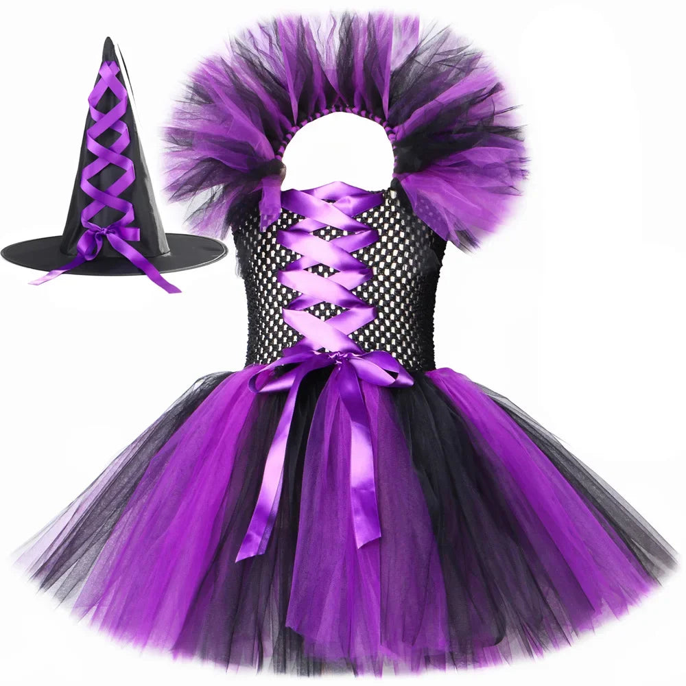 Halloween Malefice Kostüm für Kinder Karneval Party Kleidung Set Hexe böse Königin Cosplay Kostüm für Mädchen Phantasie Tüll Tutu Kleid