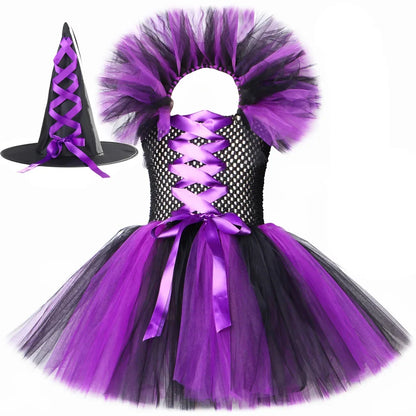 Halloween Malefice Kostüm für Kinder Karneval Party Kleidung Set Hexe böse Königin Cosplay Kostüm für Mädchen Phantasie Tüll Tutu Kleid