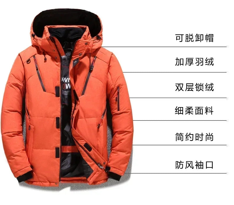 Men White Duck Down Parkas -20 Degree Winter Jacket Men's Thick Warm Snow Parkas Overcoat Windbreaker Hooded Parkas Coat Hombre.