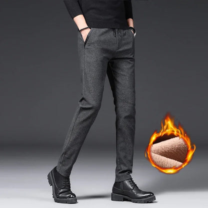 Winter Plush Trousers Men Business Fleece Pants Fashion Warm Drawstring Velvet Thick Casual Stretch Male Clothes 28-29.