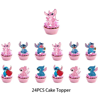 Disney Lilo Stitch Geburtstag Party Dekoration Kinder Stitch Thema Geschirr Set Engel Luftballons Happy Banner Zubehör für Mädchen zugunsten.
