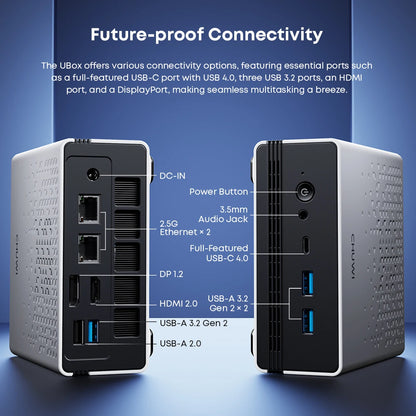 CHUWI UBox Mini PC AMD R5 6600H 6-core 12-thread Computer 16GB DDR5 512GB PCIe 4.0 SSD WiFi 6 BT5.2 Mini PC Desktop Computer.