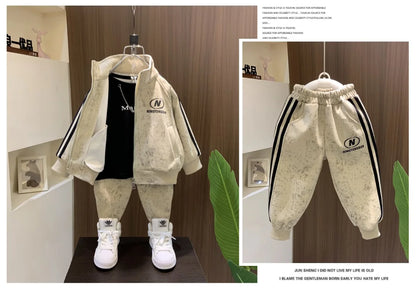 Spring and Autumn Boys' Sportswear Set 2025 New Children's Baby Clothes Set Kids Coat Pants 2pcs.