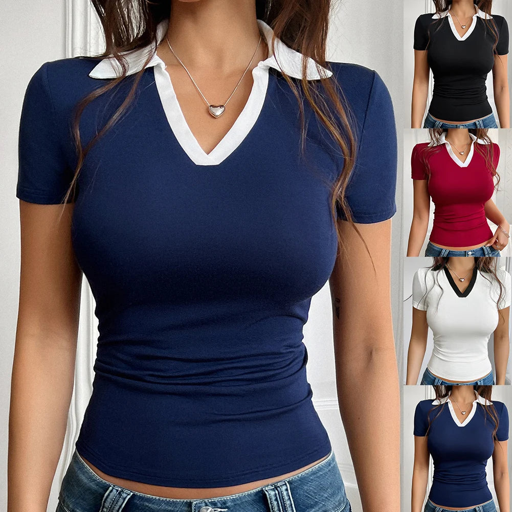 For Casual Outings Breathable Shirt Color Contrast Casual Daily Wear L M Retro Style Women's T-shirt Breathable.