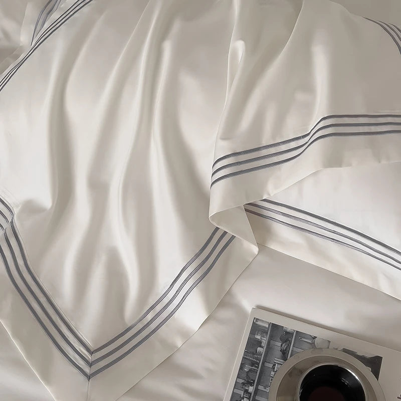 Luxury 1000TC Egyptian Cotton Solid Color Hotel Style Embroidery Bedding Set Duvet cover Set Flat/Fitted Bed Sheet Pillowcases.