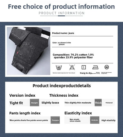 Slim Fit Casual Men's Jeans Youth Straight Leg Regular Business Elastic Long Trousers Autumn New Arrival from Mainland China.