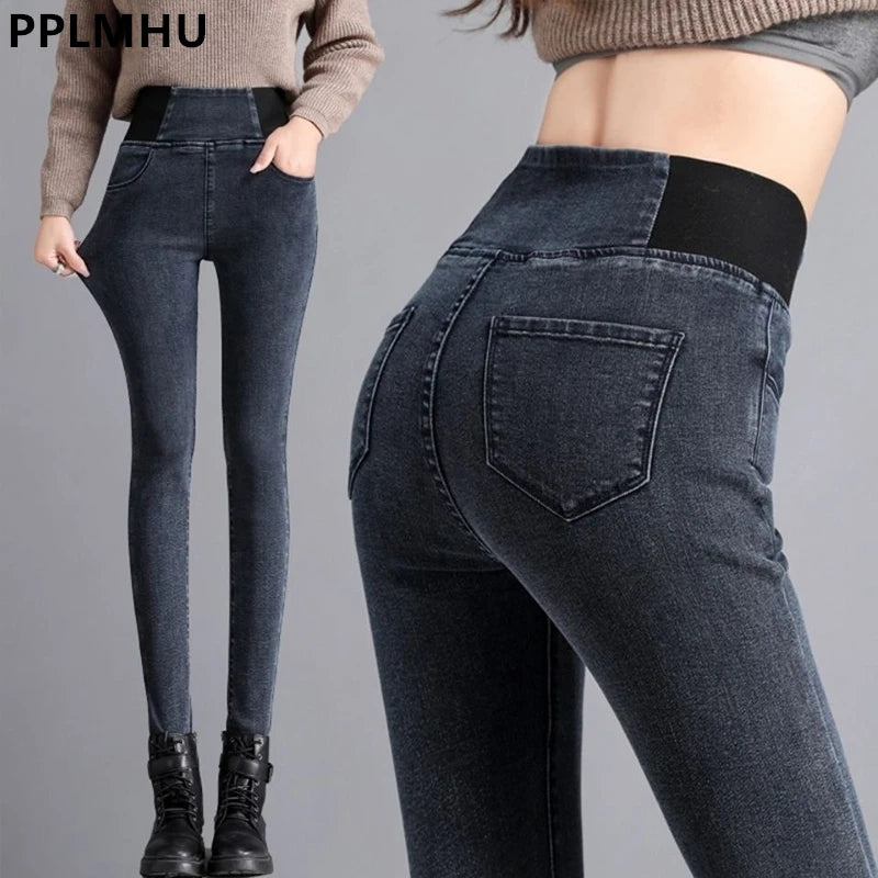 Pencil Jeans Women Spring Fall High Waist Skinny Denim Pants New Korean Casual Stretch Vaqueros Vintage Leggings Kot Pantolon.