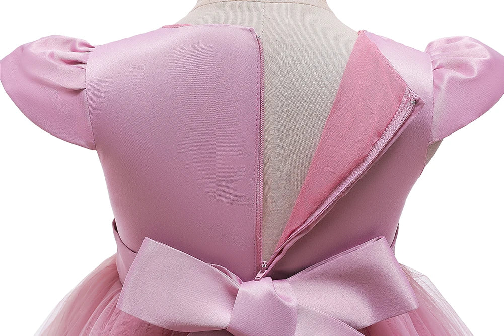 Rosa Mädchen bestickt Perlen Prinzessin Kleid für 3 bis 12 Jahre Mädchen Schwanz Party Kleid Kind Schule Performance-Kostüme.