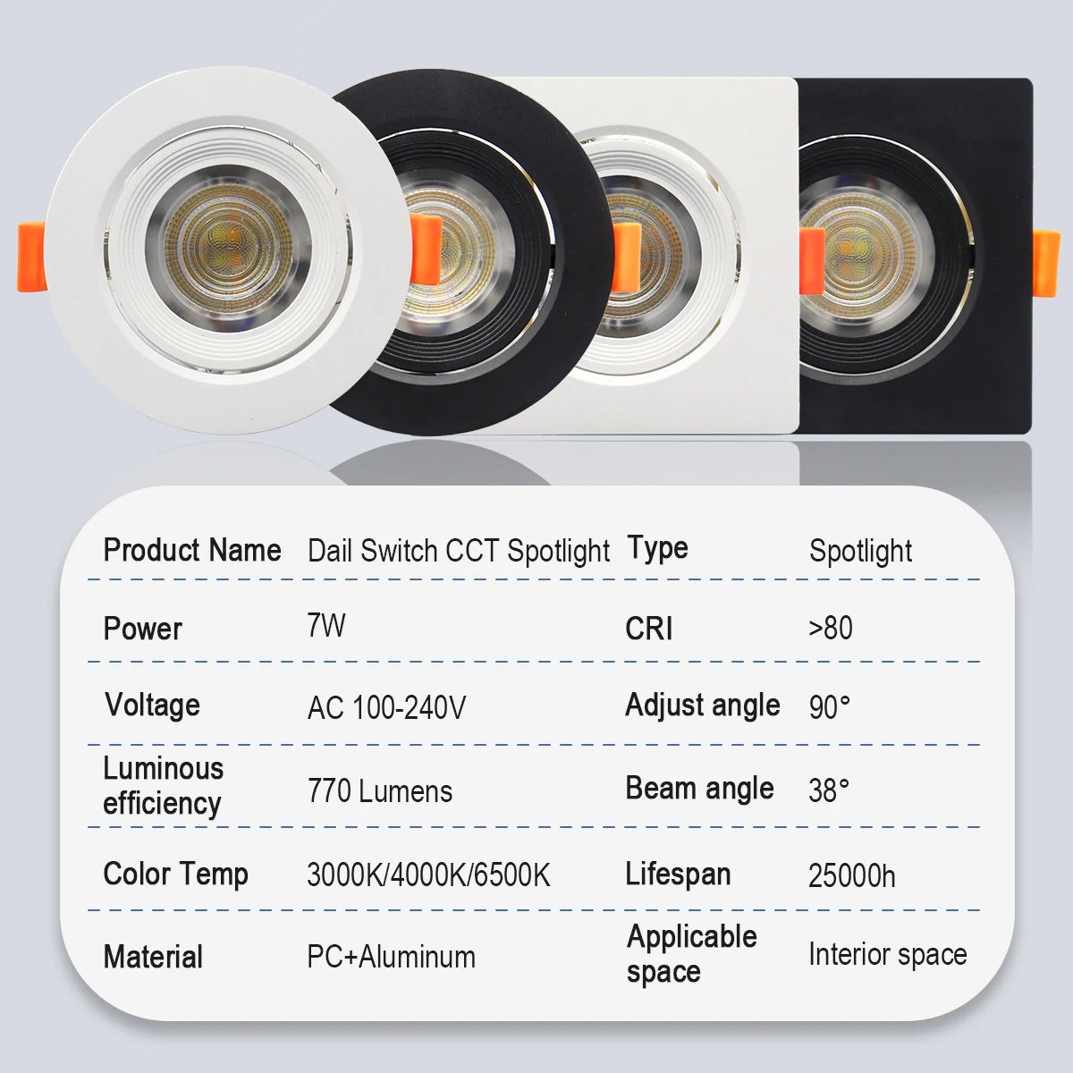 10 stücke CCT Spot Downlight Einbau LED Decke Licht 3 Farbe Eingestellt AC100-240V Zifferblatt Schalter 3000 K/4000 K/6500 K Innen Beleuchtung.