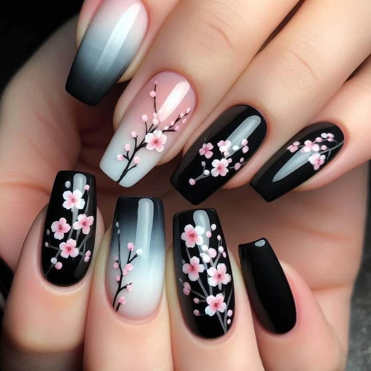 24pcs 3D Flower Press on Nails French Square False Nails Wearable Stick-on Nail Fake Nails Uñas Postizas Накладные Ногти 네일팁.