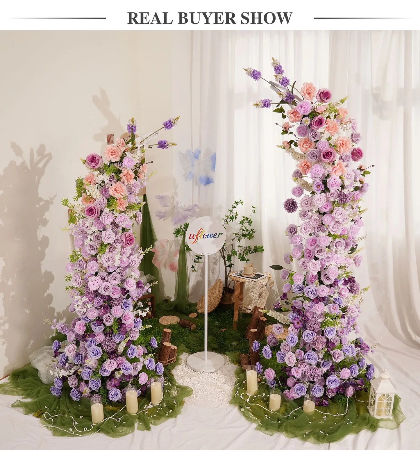 Uflower Gradient Lila Rose Blumenbogen Künstliche Dekorationen für Hochzeit Hintergrund Event Party Blumenarrangement Horn.