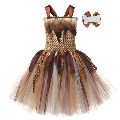 Höhlenmädchen-Kostüm für Kinder, Halloween-Tutu-Kleid, wilder Mann, Baby, Cosplay, Geburtstag, Dschungel, Karneval, Party, Kleider, ausgefallenes Tutus-Outfit