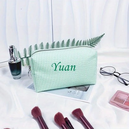 Custom Embroidered Striped Travel Toiletry Bag - Personalized Cosmetic Portable Polyester Storage for Travel School Dorm or Home.