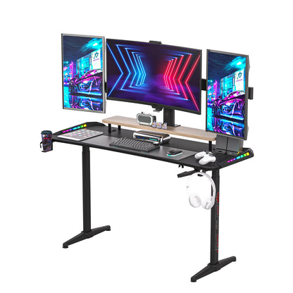 Höhen verstellbarer Gaming-Schreibtisch Stehpult, großer Gaming-Computer-Schreibtisch mit RGB-LED-Leuchten für Spiele und Home Office, schwarz
