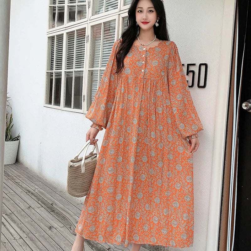Kleid Frauen Kleidung plus Größe Frühling Sommer böhmischen Strand koreanischen Stil Blumen Vintage Vestidos Robe lose Kleider übergroß