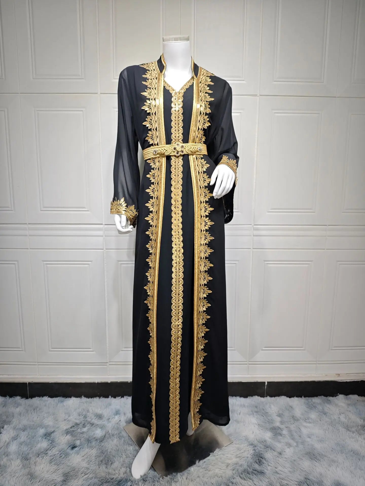 Eid Muslim Women Party Dresses Jalabiya 2 Piece Set Embroidery Arab Long Robe Ramadan Morocco Dubai Abayas Islam Vestidos Kaftan.