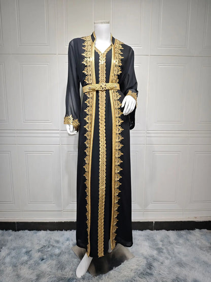 Eid Muslim Women Party Dresses Jalabiya 2 Piece Set Embroidery Arab Long Robe Ramadan Morocco Dubai Abayas Islam Vestidos Kaftan.