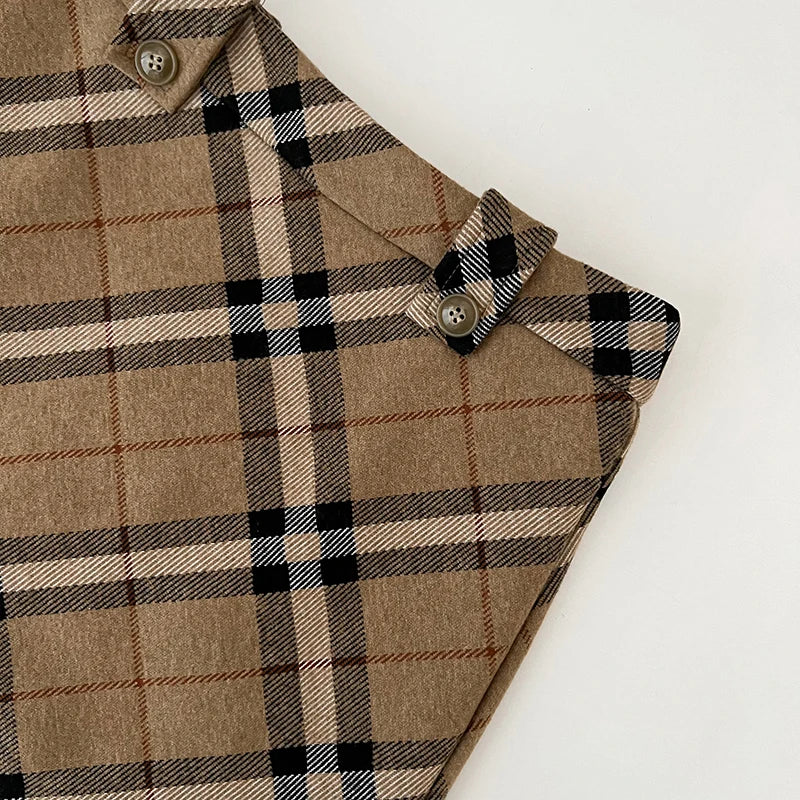 Women's Autumn Winter Vintage Plaid Short Skirt Lady Streetwear High Waist Wool&blend Mini Skirt.