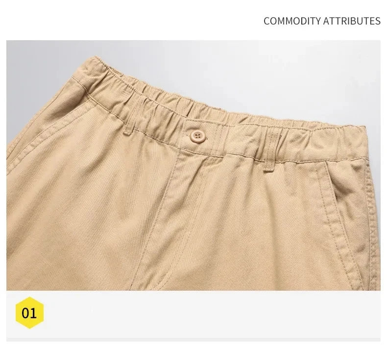 Solid Cotton Multi Flap Pockets Men's Straight Leg Cargo Pants, Loose Casual Outdoor Pants, Men's Work Pants Outdoors Streetwear.