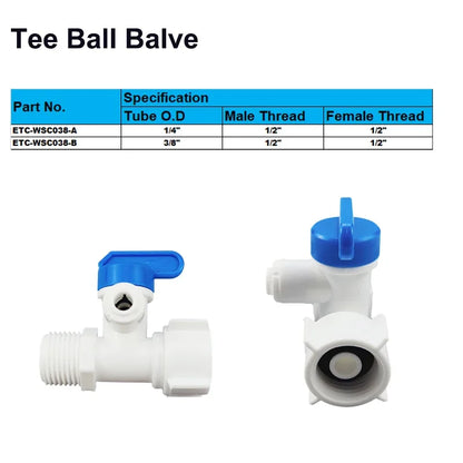 1/2'' Thread to 1/4 3/8 Tube Water Adapter RO Feed Ball Valve Faucet Water Filter Reverse Osmosis System for Water Purifier Tap