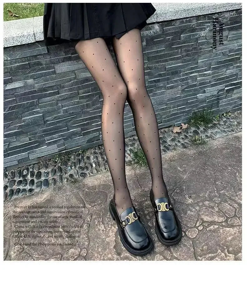 Thin Summer Black Silk Stockings Women's High Transparent Anti-Catch Wear-Resistant Polka Dot Design Comfortable Underwear.