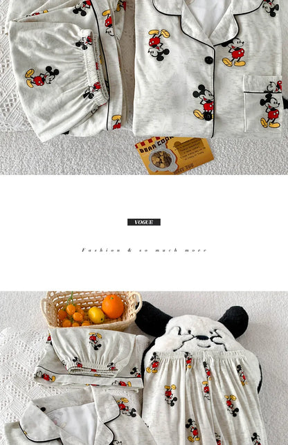 3Pcs Mickey Mouse Pajama Set Women's Summer Short-Sleeved Cute Sleepwear Autumn Student Home Clothes Three-Piece Set Nightgown.