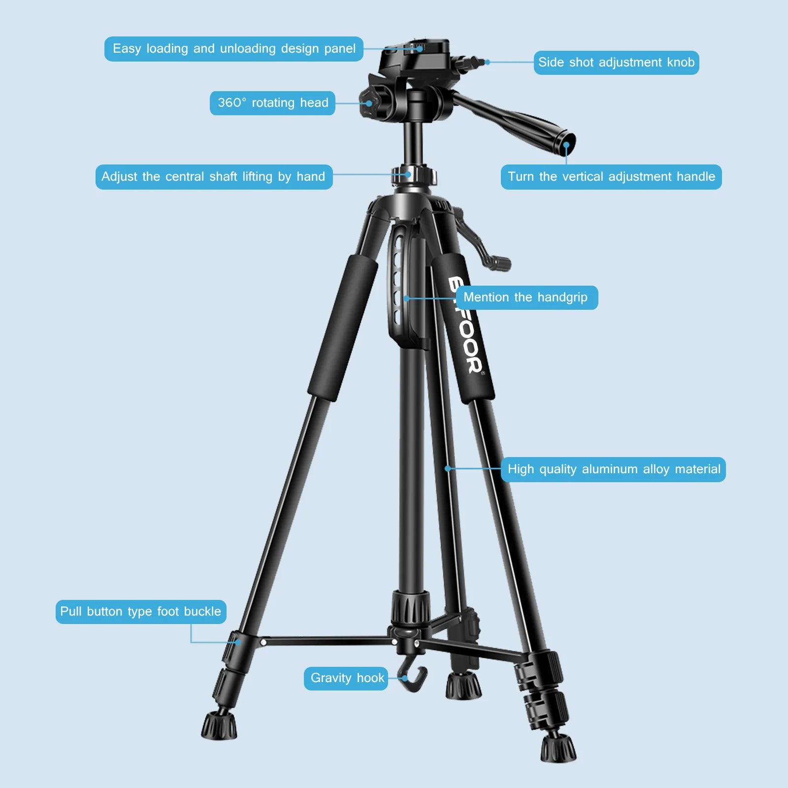 Phone Travel Self Tripod  Aluminum Tall 55” 140CM Stand With Quick Plates Mount Pan Head For Canon Nikon DSLR SLR Digital Camera.