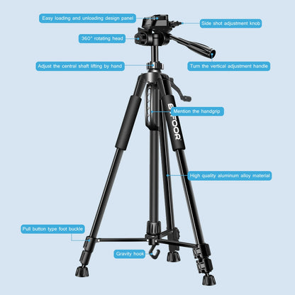 Phone Travel Self Tripod  Aluminum Tall 55” 140CM Stand With Quick Plates Mount Pan Head For Canon Nikon DSLR SLR Digital Camera.