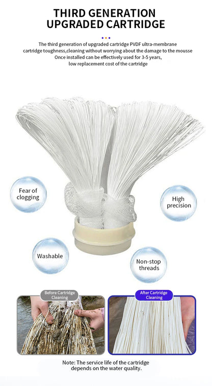 DIVEDEER PVC Filter Cartridge Water Purifier PVDF Ultra Filtration Water Purifier with Cleaning Tube Kitchen Drinking Water