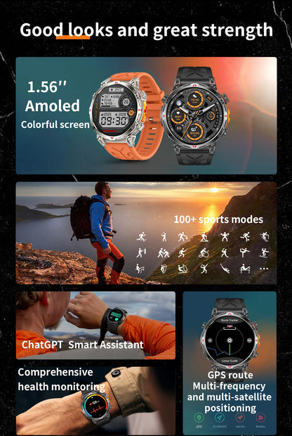 2025 GPS Sports Smart Watch GPT AMOLED 1.56 inch 488 * 488 Heart Rate Blood Oxygen Blood Pressure Monitoring 3ATM Smartwatches.