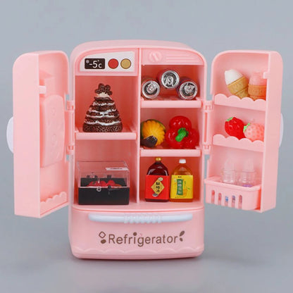Cute Simulation Microfilm Furniture Double Door Refrigerator 1:12 Dollhouse Kitchen Model Decorations For Girl Birthday Gifts.