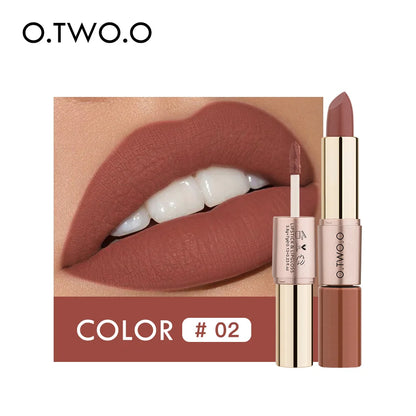 O.TWO.O 2 IN 1 Matte Lipstick&Liquid Lipstick 12 Colors Makeup Lip Glaze Waterproof Batom Lip Cosmetics Silky Texture