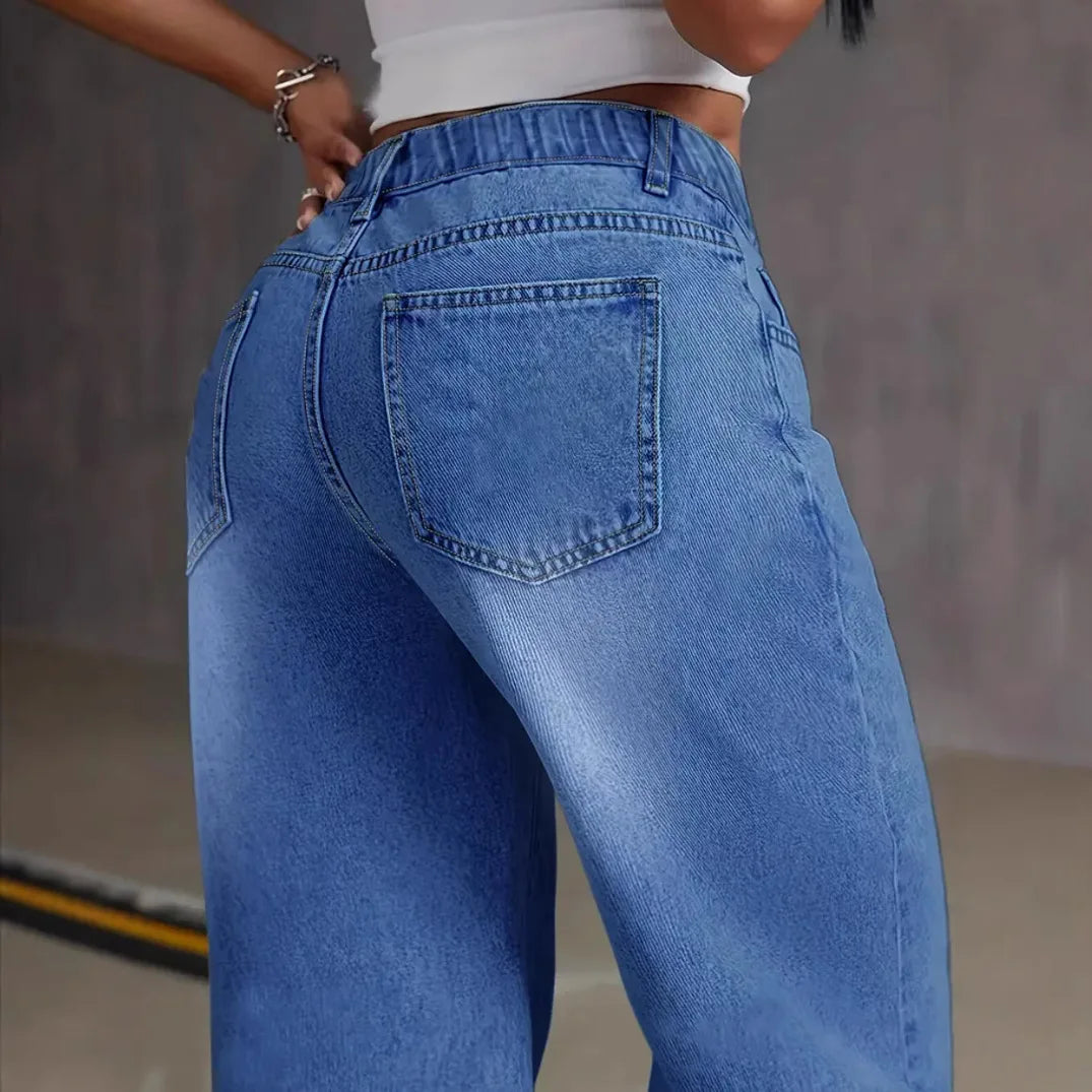 Denim Pant Women Mom Jeans Wide Leg Long Pants High Waist Straight Trousers Y2k Streetwear Elegant Splice Club Punk Casual.