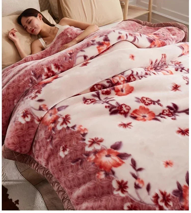 Flannel Blanket Double-deck Washable Quilt Siesta Keep Warm Double Person Thick Winter Soft Comfortable Plush Bed Sheet