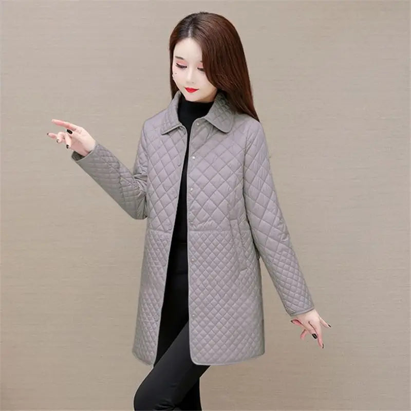 Herbst Winter Frauen Midi Plaid Stepp Mäntel Mode Weibliche Koreanische Kleidung Neue Feste Beiläufige Verdicken Warme Langarm Jacken