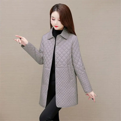 Herbst Winter Frauen Midi Plaid Stepp Mäntel Mode Weibliche Koreanische Kleidung Neue Feste Beiläufige Verdicken Warme Langarm Jacken