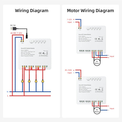 AVATTO Tuya WiFi 4-Kanal-Schaltmodul, 7–32 V/85–250 V RF433 Fernbedienungsrelais-DIY-Modul, funktioniert mit Alexa, Google Home, Alice.