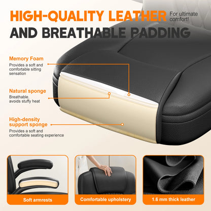 Daccormax Ergonomischer Stuhl, Premium-Leder-Bürostuhl mit weicher Polsterung, faltbare Armlehnen, höhenverstellbar für Zuhause